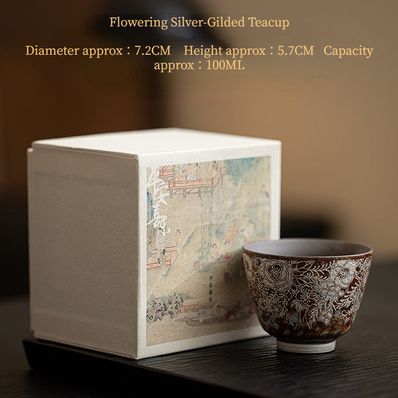 Flowering Silver-Gilded Teacup,drinking utensils
