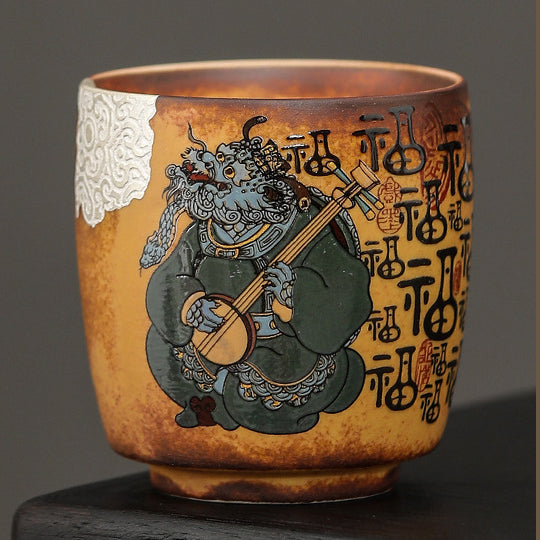 Chinese Four Divine Beasts Coarse Pottery Master Cup,drinking utensils
