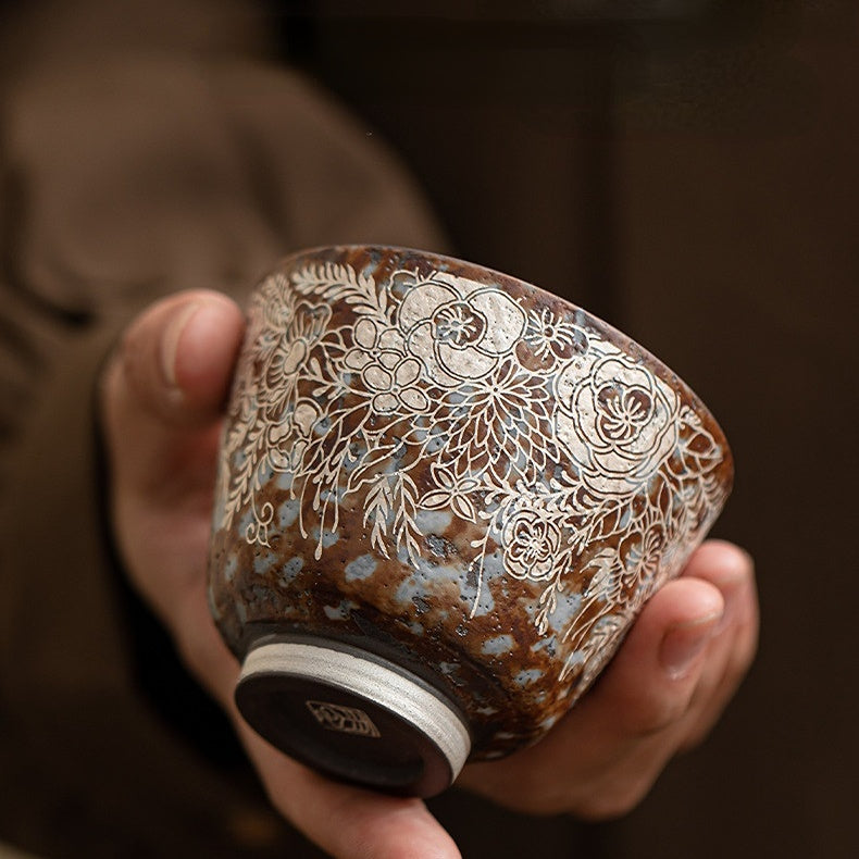 Flowering Silver-Gilded Teacup,drinking utensils