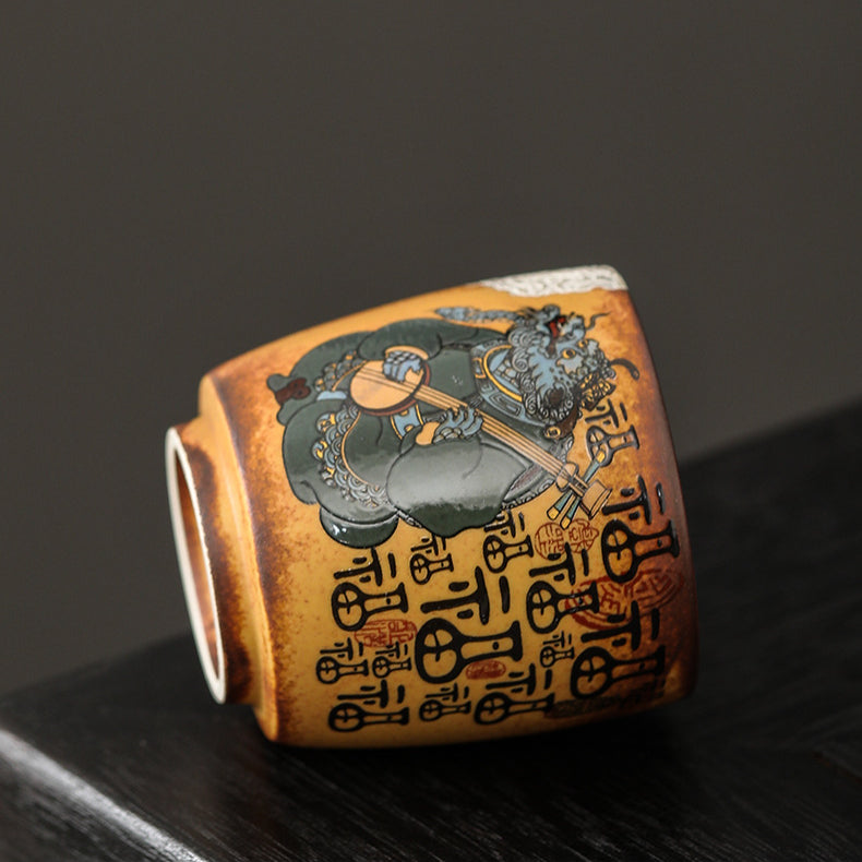 Chinese Four Divine Beasts Coarse Pottery Master Cup,drinking utensils