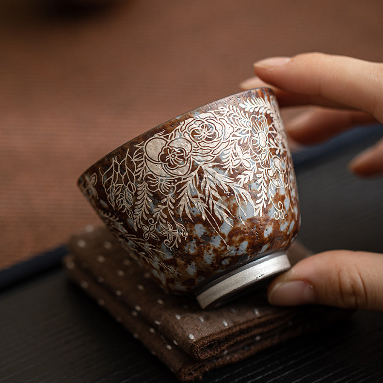 Flowering Silver-Gilded Teacup,drinking utensils