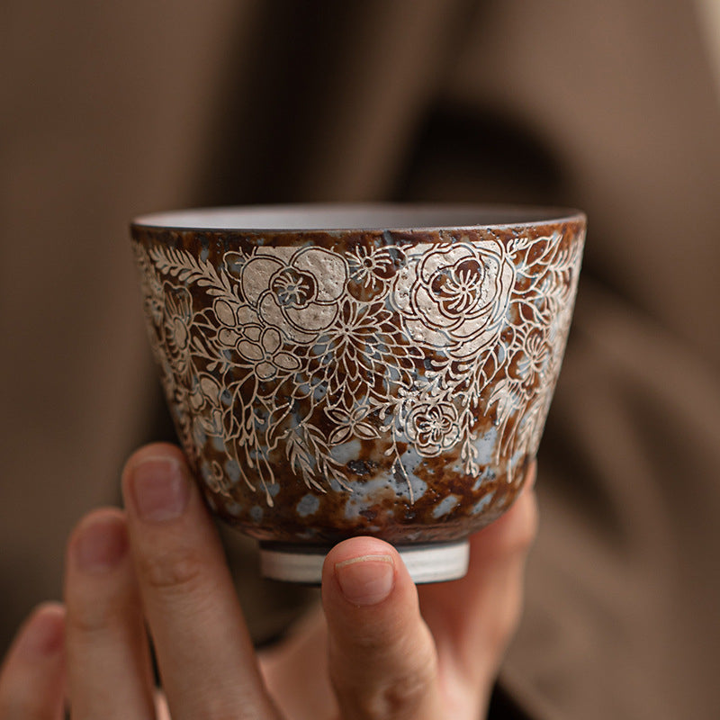 Flowering Silver-Gilded Teacup,drinking utensils