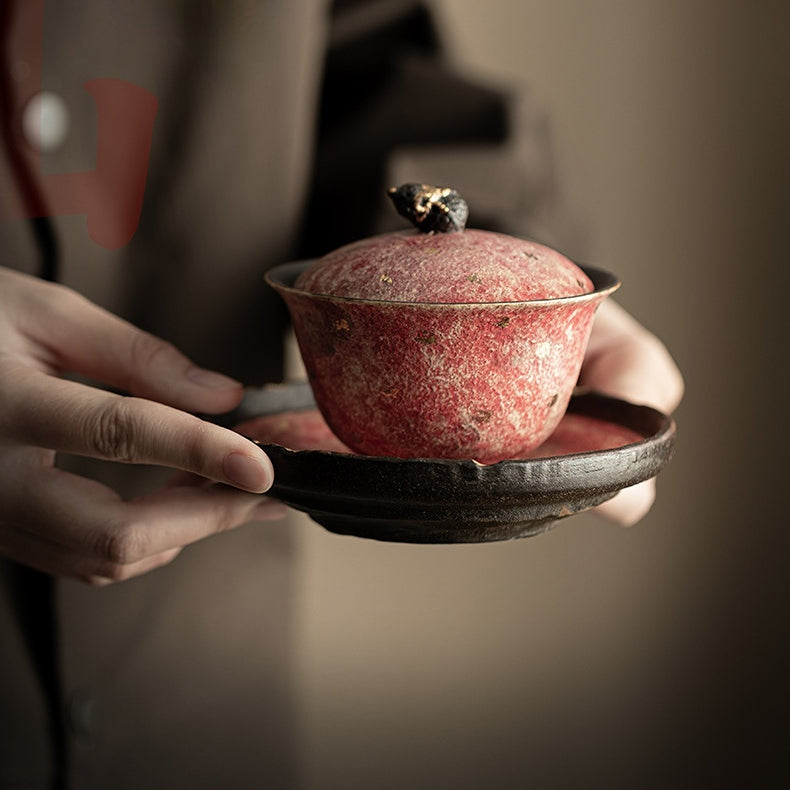 Service à thé Kung Fu en céramique peinte à la main de style rétro chinois, trois pièces, avec bol couvert