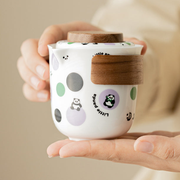 Service à thé de voyage Panda - Kit Gongfu portable en céramique avec théière et 2 tasses