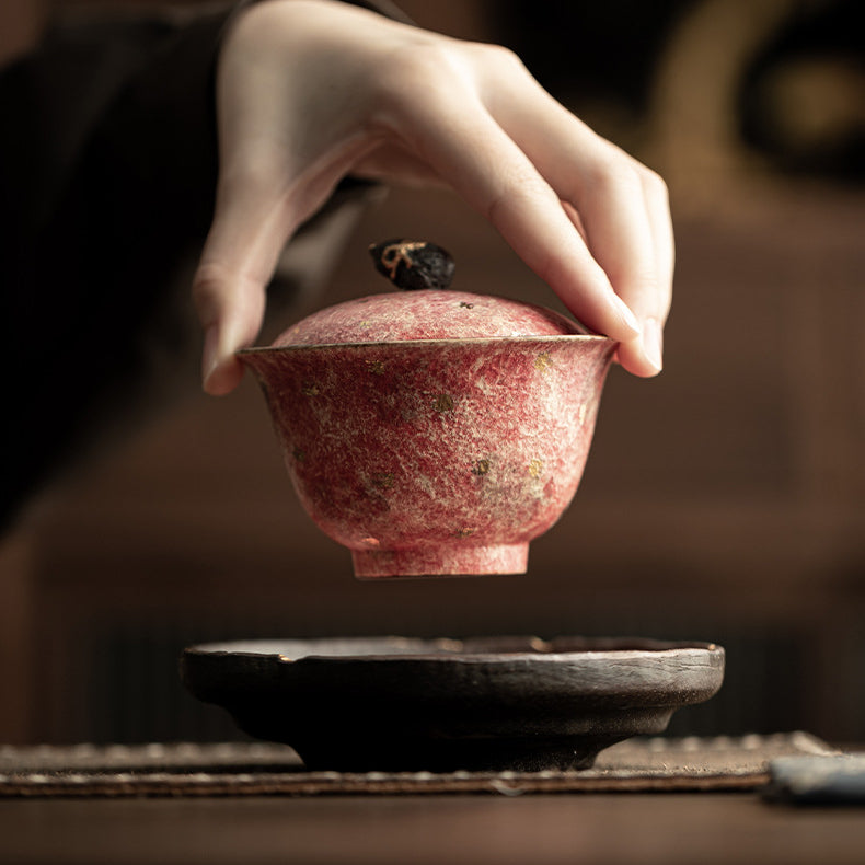 Service à thé Kung Fu en céramique peinte à la main de style rétro chinois, trois pièces, avec bol couvert