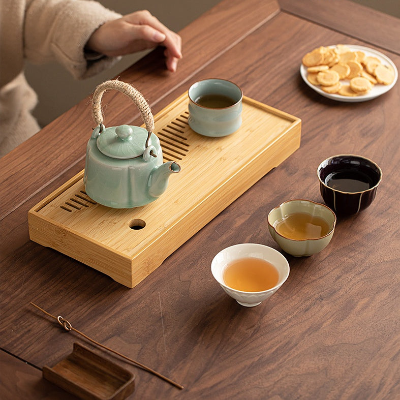 Service à thé Gongfu en céramique inspiré des cinq grands fours | 1 théière + 4 tasses | Objet de collection traditionnel chinois fait main
