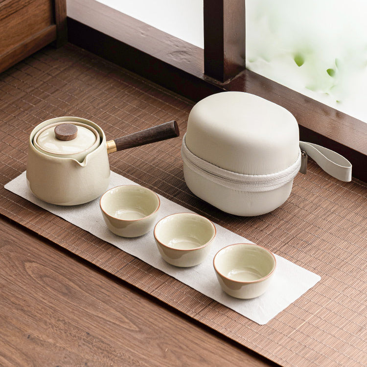 Ensemble de théière à poignée latérale Ru Kiln - Kit de voyage minimaliste en céramique avec théière et 3 tasses