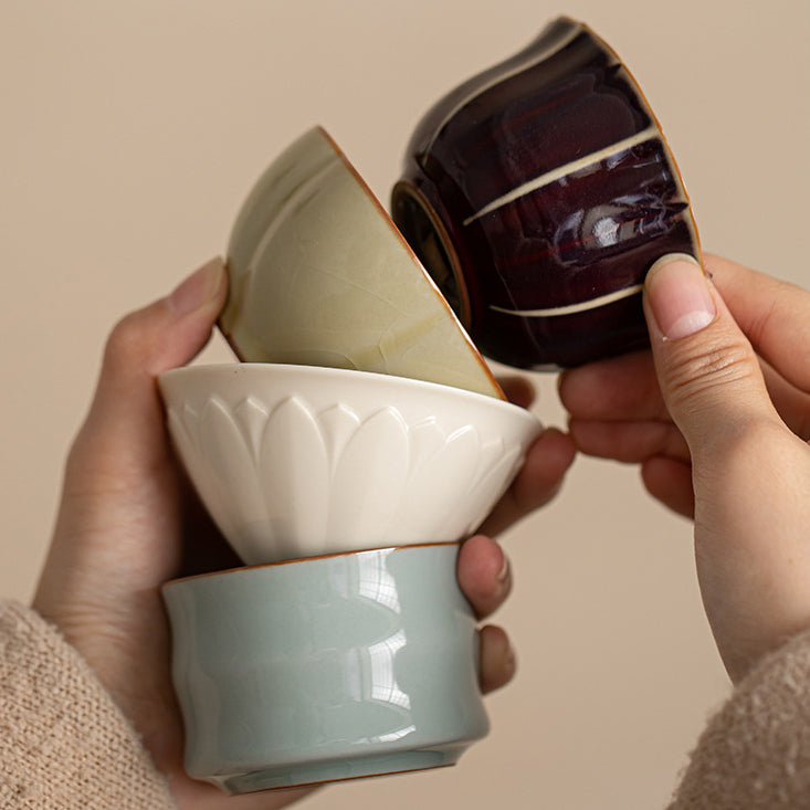 Service à thé Gongfu en céramique inspiré des cinq grands fours | 1 théière + 4 tasses | Objet de collection traditionnel chinois fait main