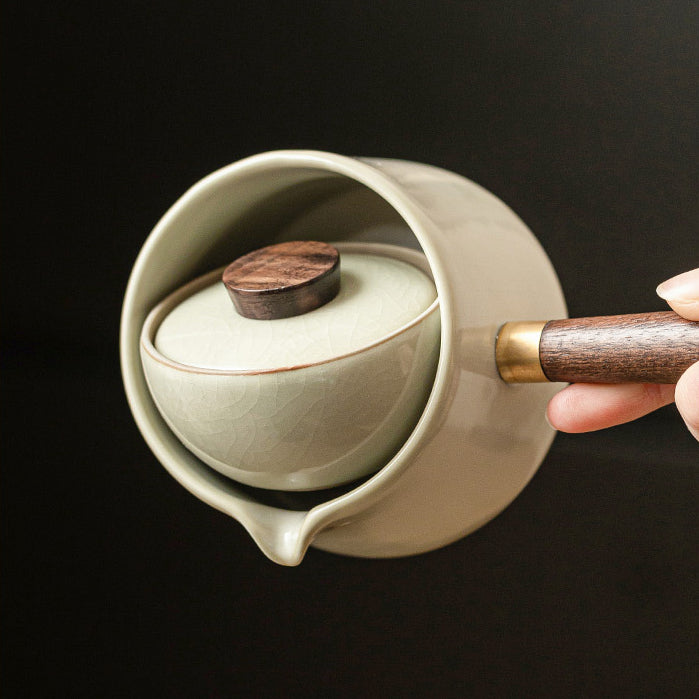Ensemble de théière à poignée latérale Ru Kiln - Kit de voyage minimaliste en céramique avec théière et 3 tasses