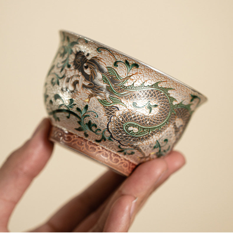 Silver-Gilded Dragon and Phoenix Ceramic Master Cup for Couples,drinking utensils