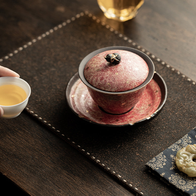 Service à thé Kung Fu en céramique peinte à la main de style rétro chinois, trois pièces, avec bol couvert