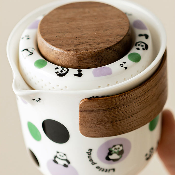 Service à thé de voyage Panda - Kit Gongfu portable en céramique avec théière et 2 tasses