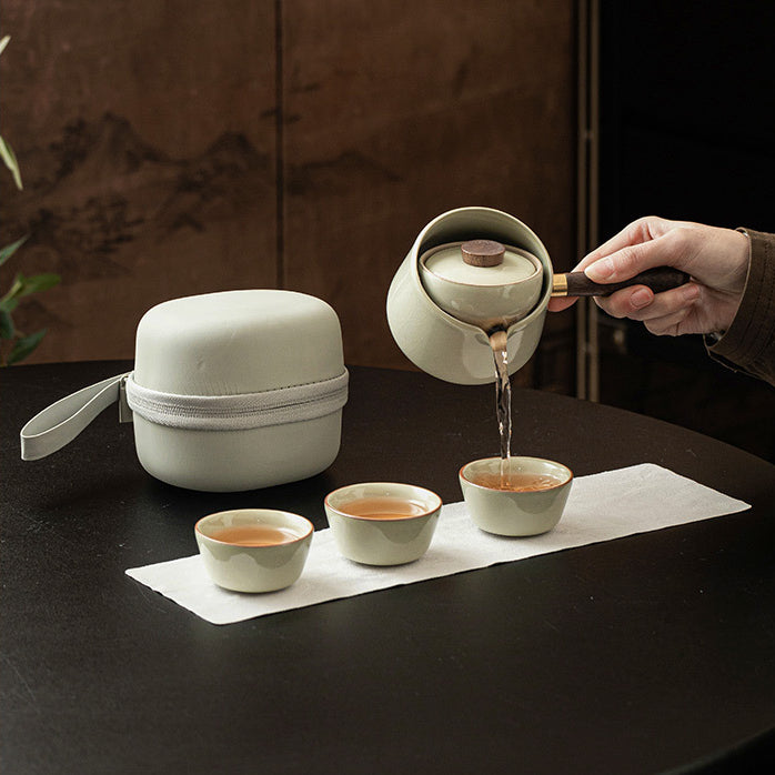Ensemble de théière à poignée latérale Ru Kiln - Kit de voyage minimaliste en céramique avec théière et 3 tasses