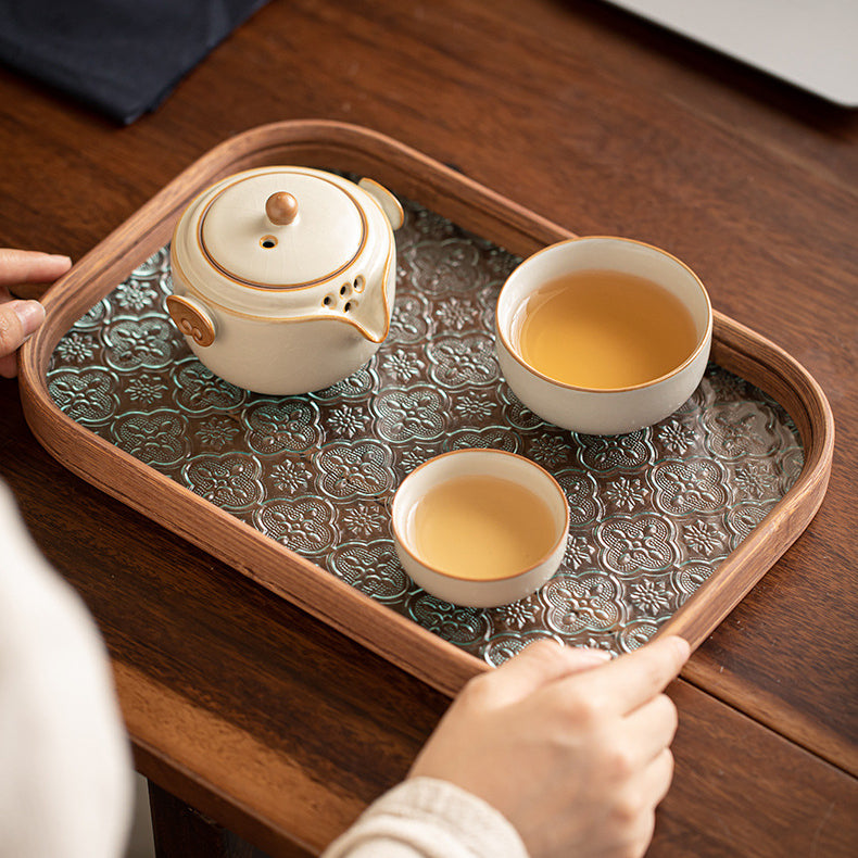 Service à thé portable en céramique ZenTripper - Kit d'infusion pour le bureau ou le camping avec fuite - Service à thé en céramique Ru Kiln de couleur unie avec motifs de nuages Ruyi