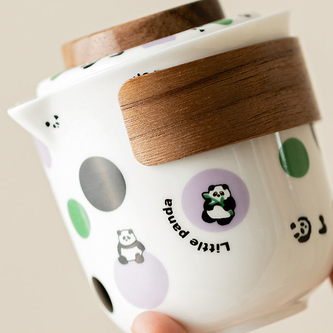 Service à thé de voyage Panda - Kit Gongfu portable en céramique avec théière et 2 tasses