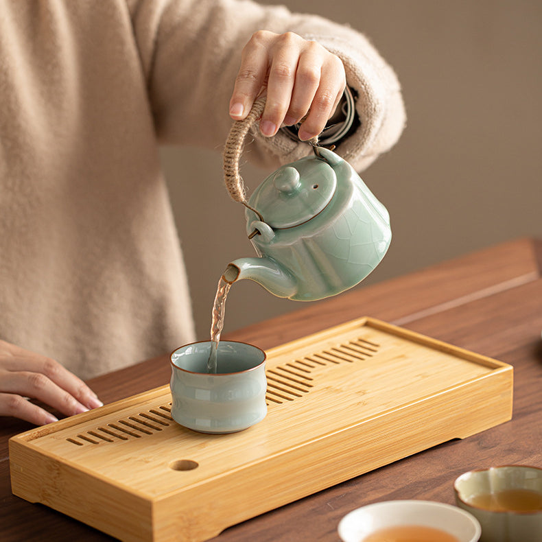 Service à thé Gongfu en céramique inspiré des cinq grands fours | 1 théière + 4 tasses | Objet de collection traditionnel chinois fait main