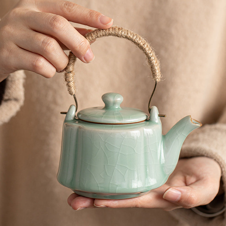 Service à thé Gongfu en céramique inspiré des cinq grands fours | 1 théière + 4 tasses | Objet de collection traditionnel chinois fait main