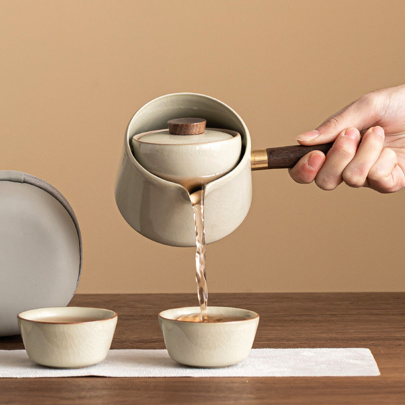 Ensemble de théière à poignée latérale Ru Kiln - Kit de voyage minimaliste en céramique avec théière et 3 tasses