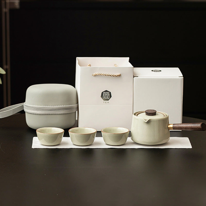 Ensemble de théière à poignée latérale Ru Kiln - Kit de voyage minimaliste en céramique avec théière et 3 tasses