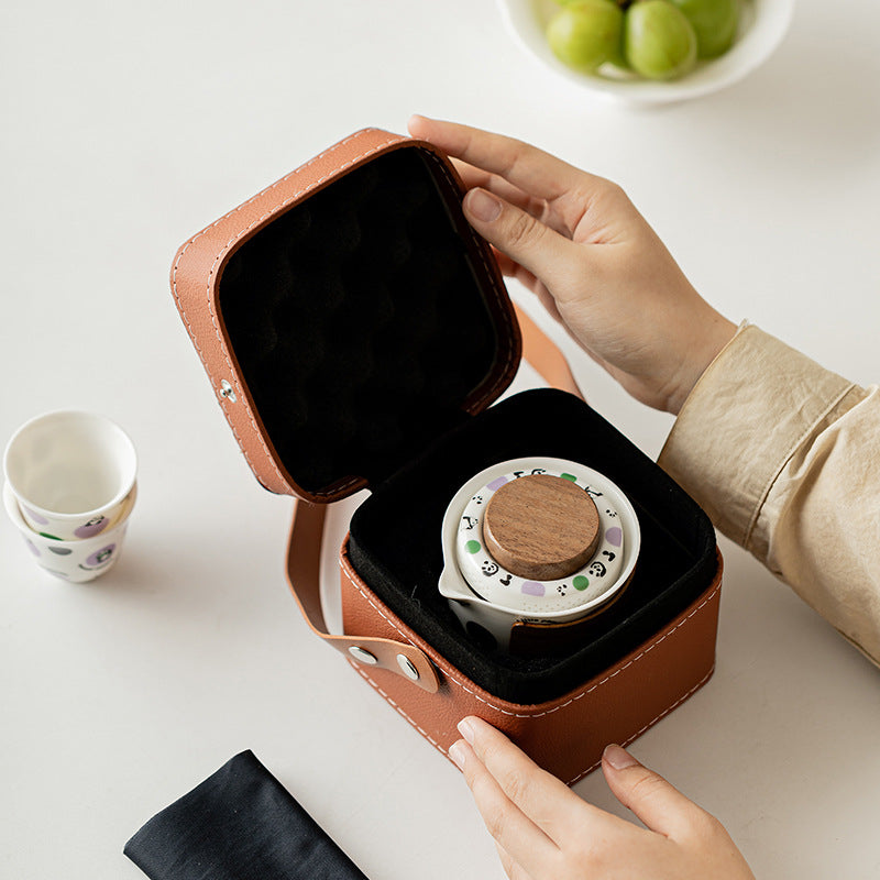 Service à thé de voyage Panda - Kit Gongfu portable en céramique avec théière et 2 tasses