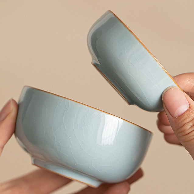 Service à thé portable en céramique ZenTripper - Kit d'infusion pour le bureau ou le camping avec fuite - Service à thé en céramique Ru Kiln de couleur unie avec motifs de nuages Ruyi