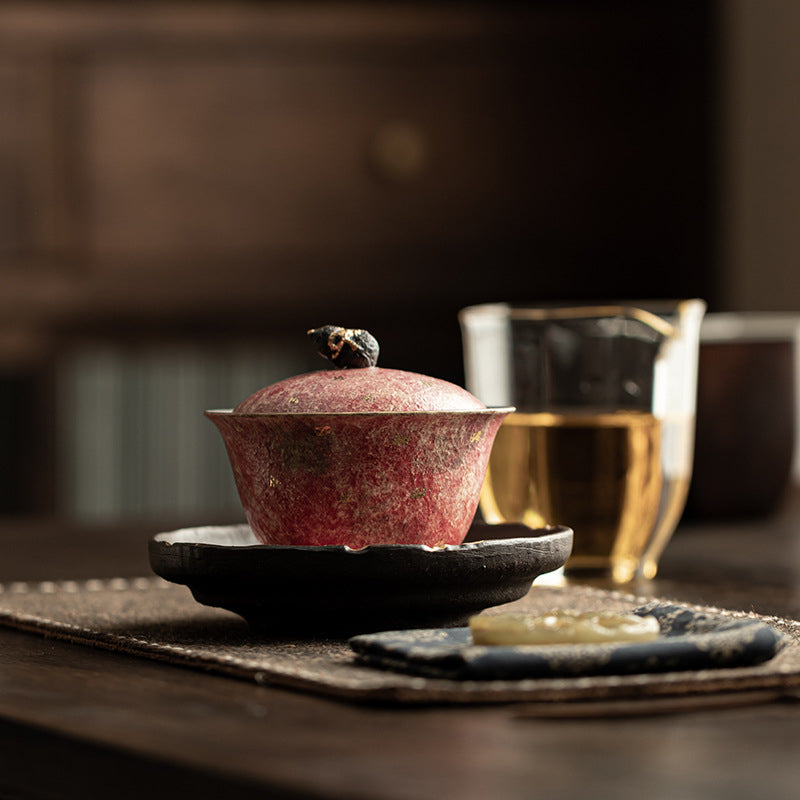 Service à thé Kung Fu en céramique peinte à la main de style rétro chinois, trois pièces, avec bol couvert