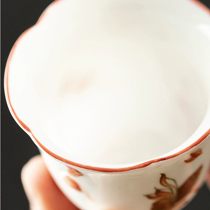 Service à thé en céramique de chèvre - Jade blanc gras avec motifs de fleurs épanouies aux quatre saisons (y compris les ustensiles à boire)