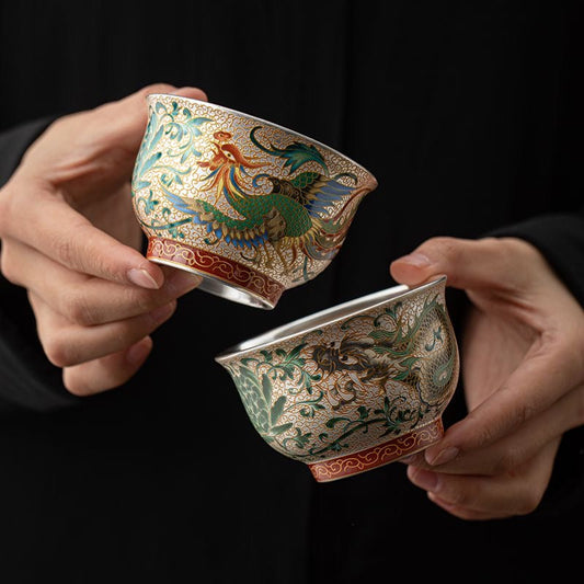 The Enchanting Beauty of Mysterious Oriental Intangible Cultural Heritage - Gilded Hand-Painted Dragon and Phoenix Ceramic Couples' Master Cups