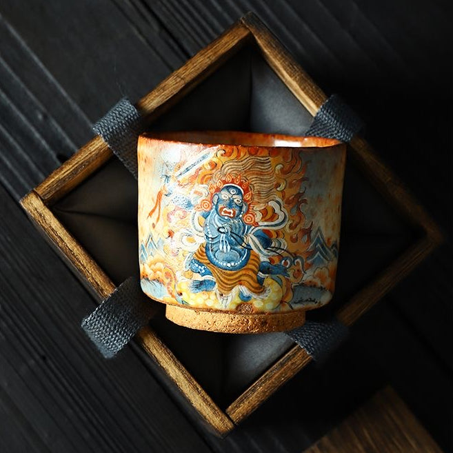 Handmade firewood-fired and hand-painted Thangka master cup, a high-end art collection treasure.(Wrathful Vajra)，drinking utensils