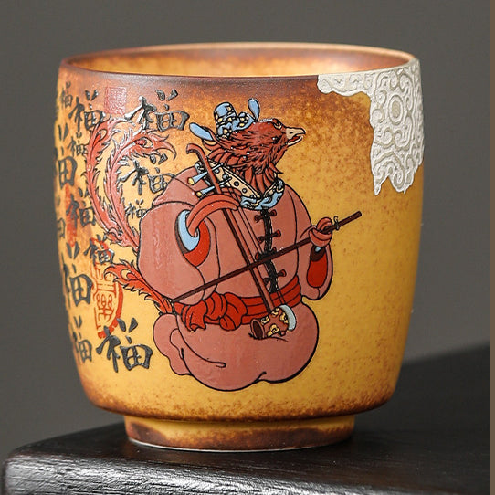 Chinese Four Divine Beasts Coarse Pottery Master Cup，drinking utensils