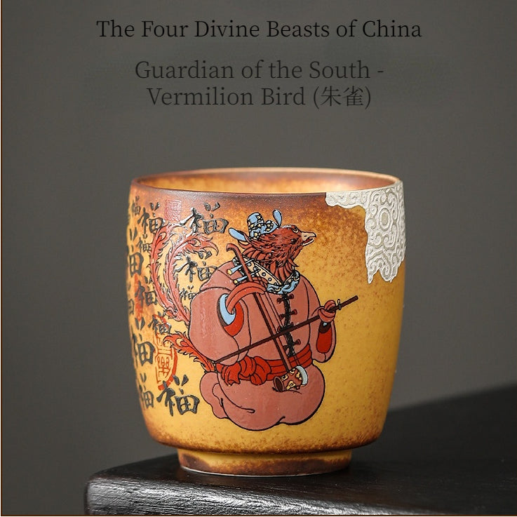 Chinese Four Divine Beasts Coarse Pottery Master Cup，drinking utensils