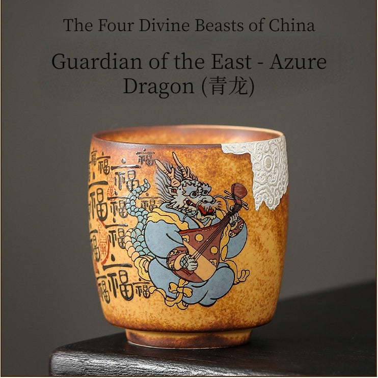 Chinese Four Divine Beasts Coarse Pottery Master Cup，drinking utensils