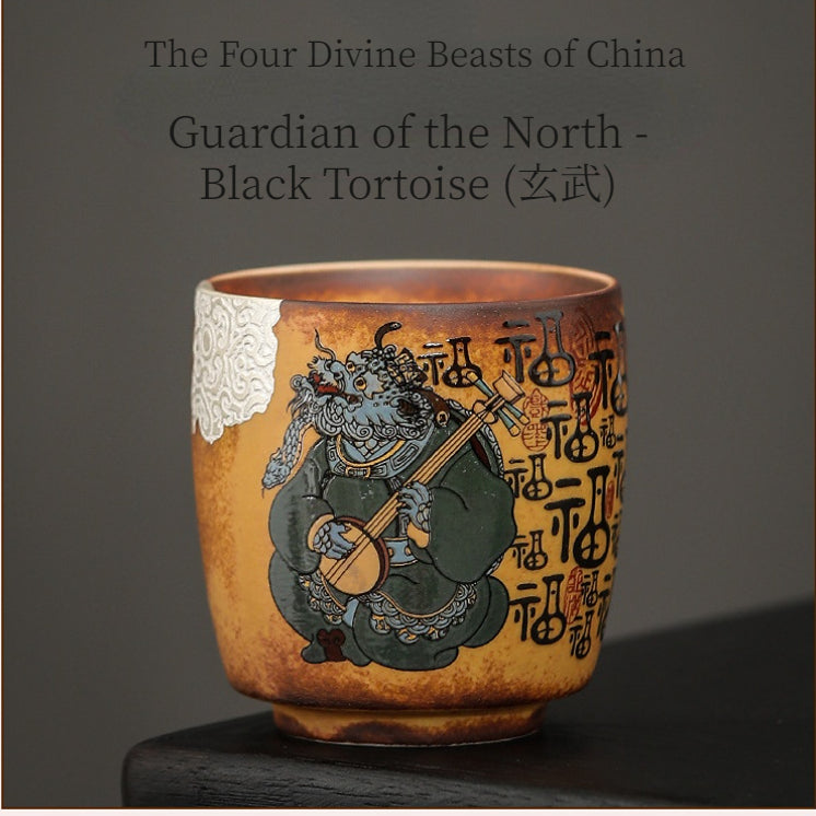 Chinese Four Divine Beasts Coarse Pottery Master Cup，drinking utensils