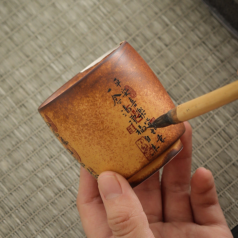 Chinese Four Divine Beasts Coarse Pottery Master Cup，drinking utensils