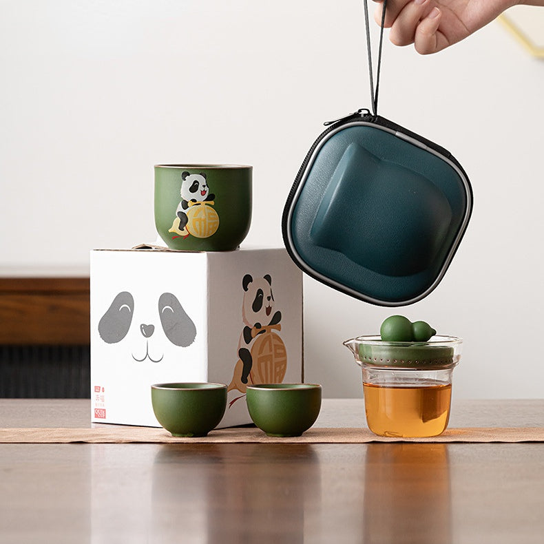 Creative Panda Travel Tea Set - Portable Gongfu Kit with Teapot and 3 Cups