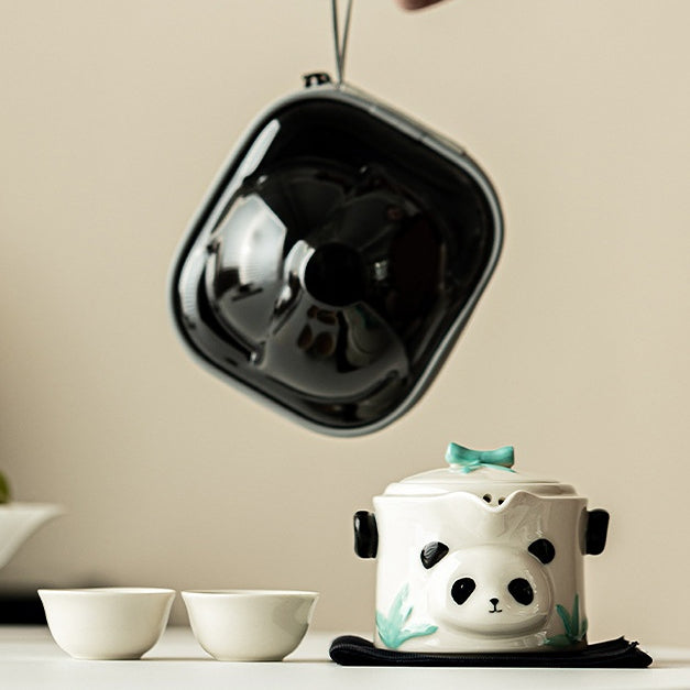 Hand-Painted Panda Portable Gongfu Tea Set - Ceramic Travel Tea Kit