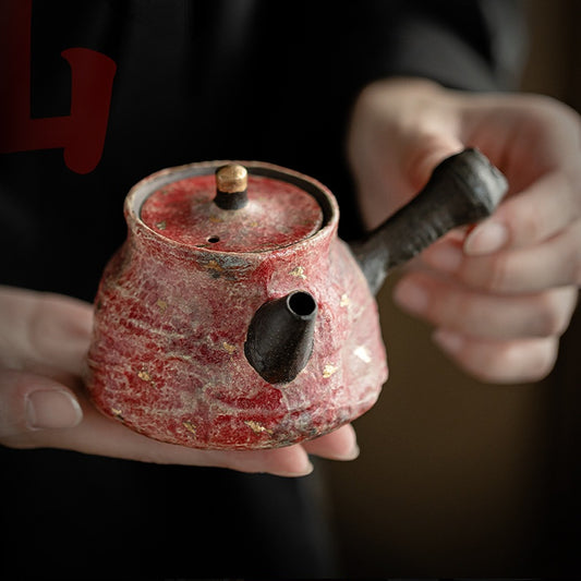 Single - Pot Tea Set: Ceramic Teapot in Rock - Mineral Painted Pottery, Side - Handle, Large - Capacity and Filter - Equipped