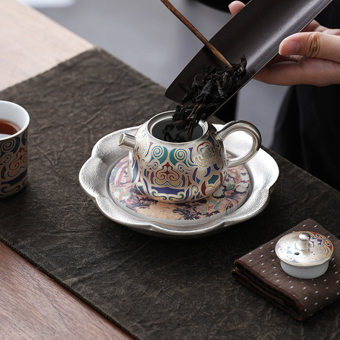 Dunhuang Silver-Gilded Luxurious Tea Set，drinking utensils