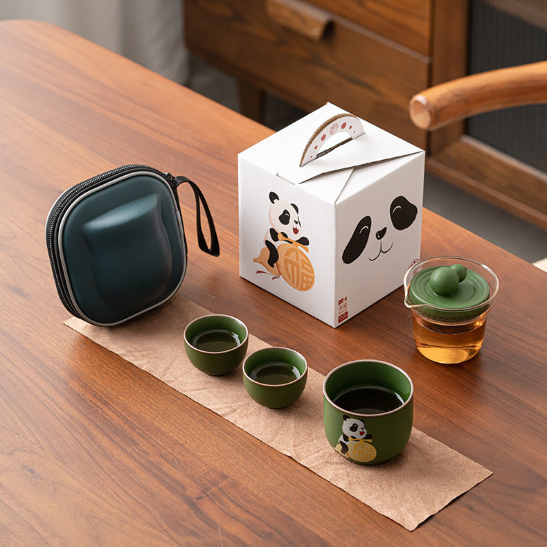 Creative Panda Travel Tea Set - Portable Gongfu Kit with Teapot and 3 Cups