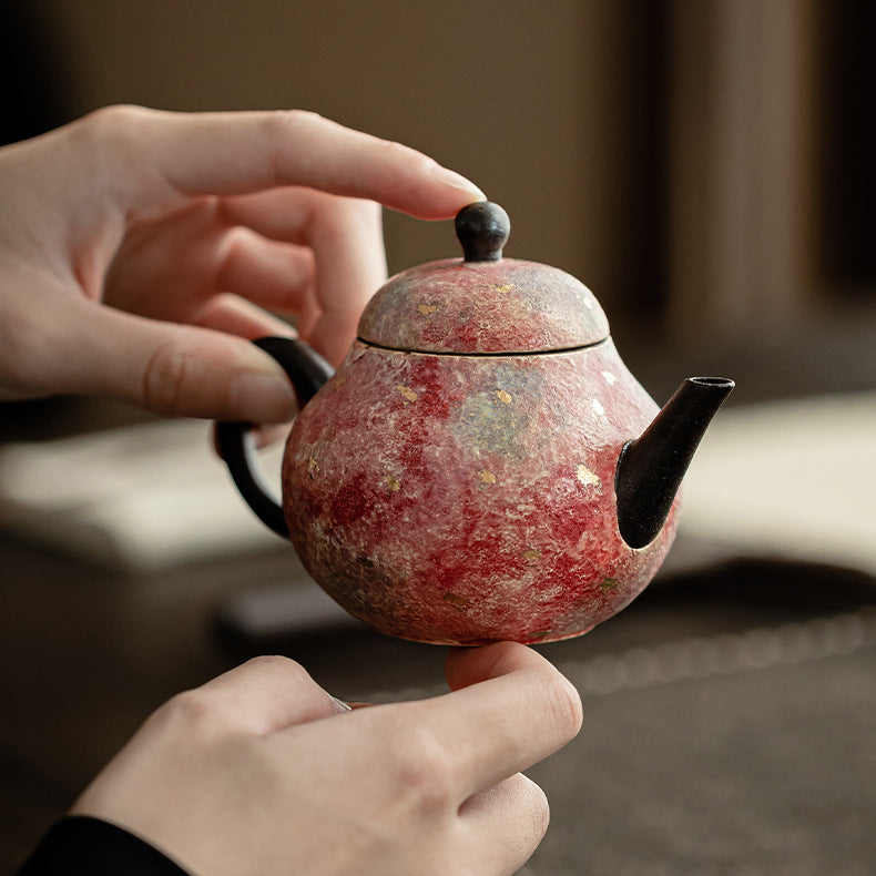 Rock - Mineral Painted Pottery Pear - Shaped Teapot: Handmade Ceramic Single Pot for Retro Kung Fu Tea