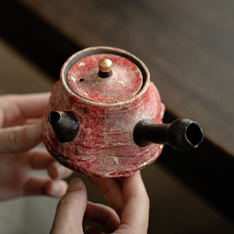 Single - Pot Tea Set: Ceramic Teapot in Rock - Mineral Painted Pottery, Side - Handle, Large - Capacity and Filter - Equipped