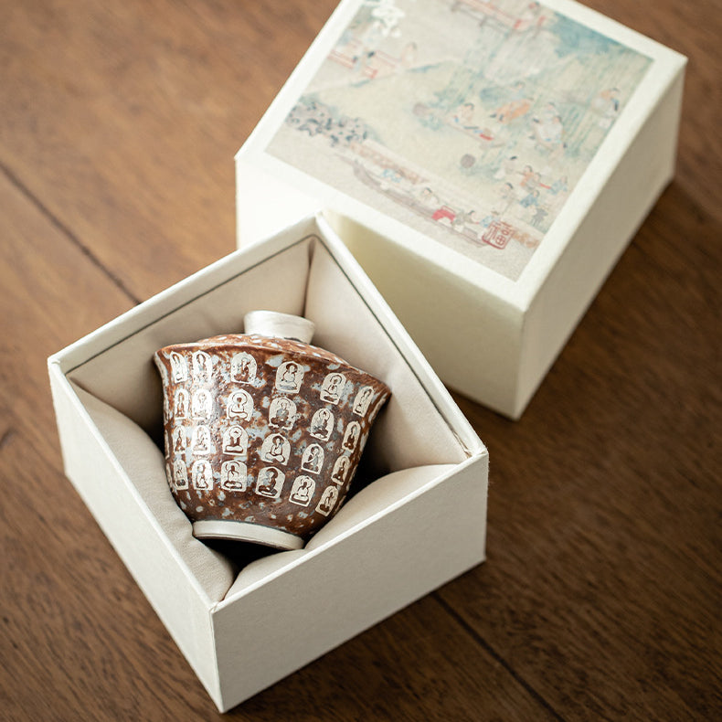 Dunhuang Ten Thousand Buddhas Silver-Gilded Handcrafted Gaiwan Coarse Pottery Cup，drinking utensils