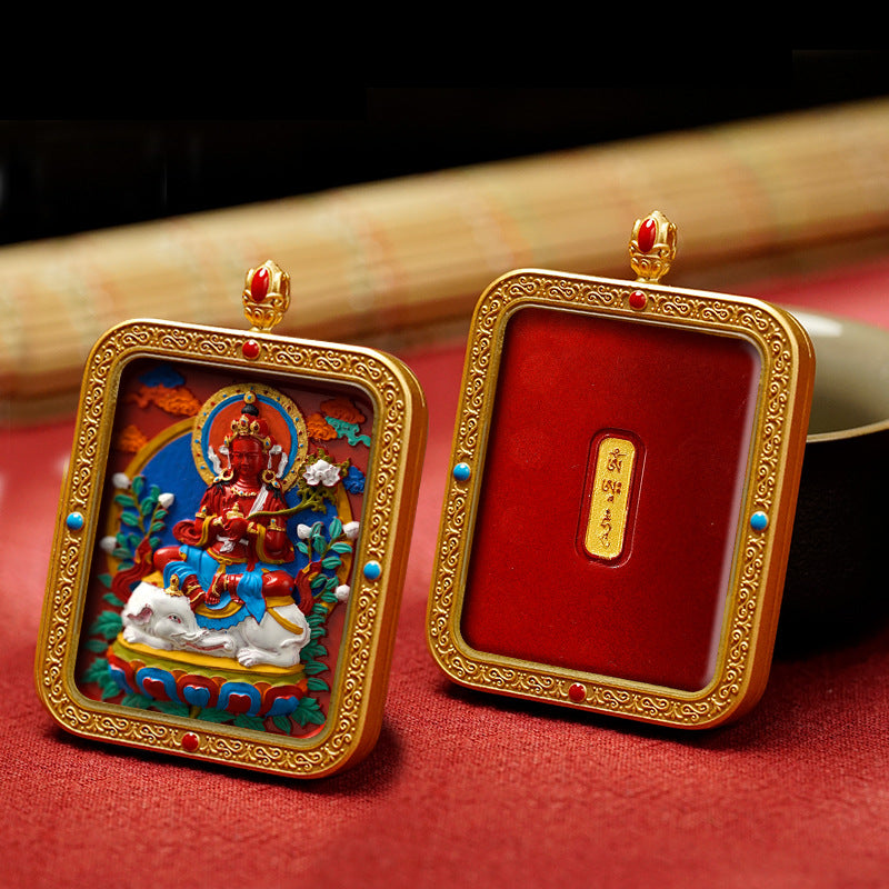 Tibetan Hand-Painted Thangka Pendant(Samantabhadra Bodhisattva)(普贤菩萨)