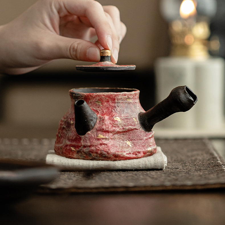 Single - Pot Tea Set: Ceramic Teapot in Rock - Mineral Painted Pottery, Side - Handle, Large - Capacity and Filter - Equipped