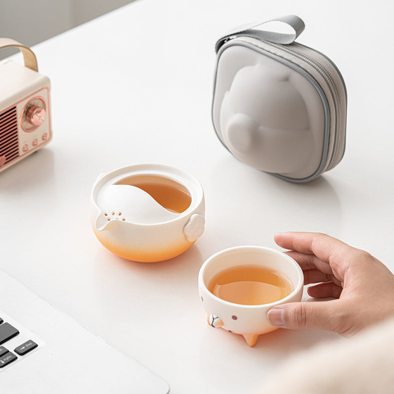 Shiba Inu-themed Travel Tea Set with Quick-brewing Cup