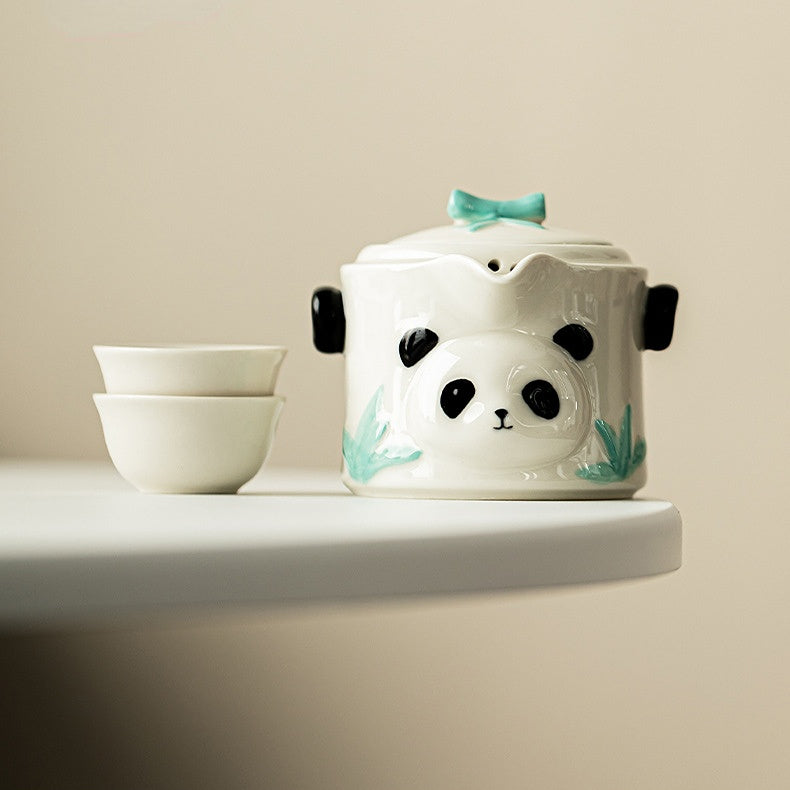 Hand-Painted Panda Portable Gongfu Tea Set - Ceramic Travel Tea Kit