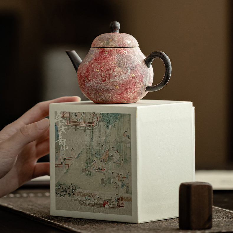 Rock - Mineral Painted Pottery Pear - Shaped Teapot: Handmade Ceramic Single Pot for Retro Kung Fu Tea