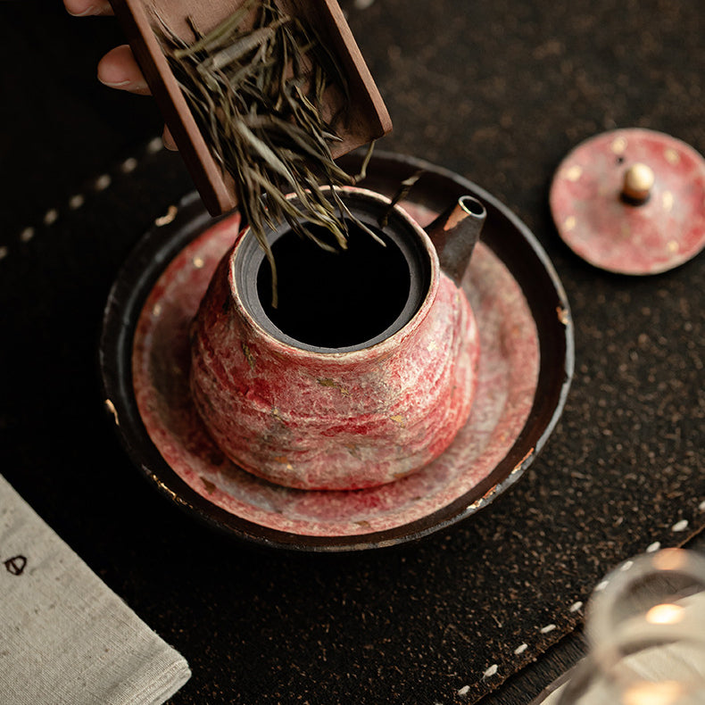 Single - Pot Tea Set: Ceramic Teapot in Rock - Mineral Painted Pottery, Side - Handle, Large - Capacity and Filter - Equipped