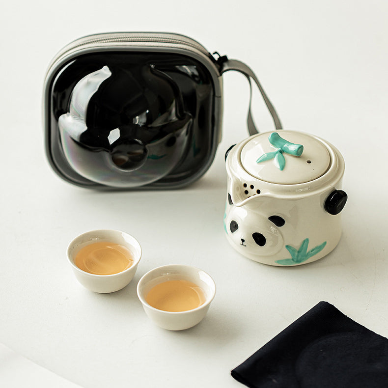 Hand-Painted Panda Portable Gongfu Tea Set - Ceramic Travel Tea Kit