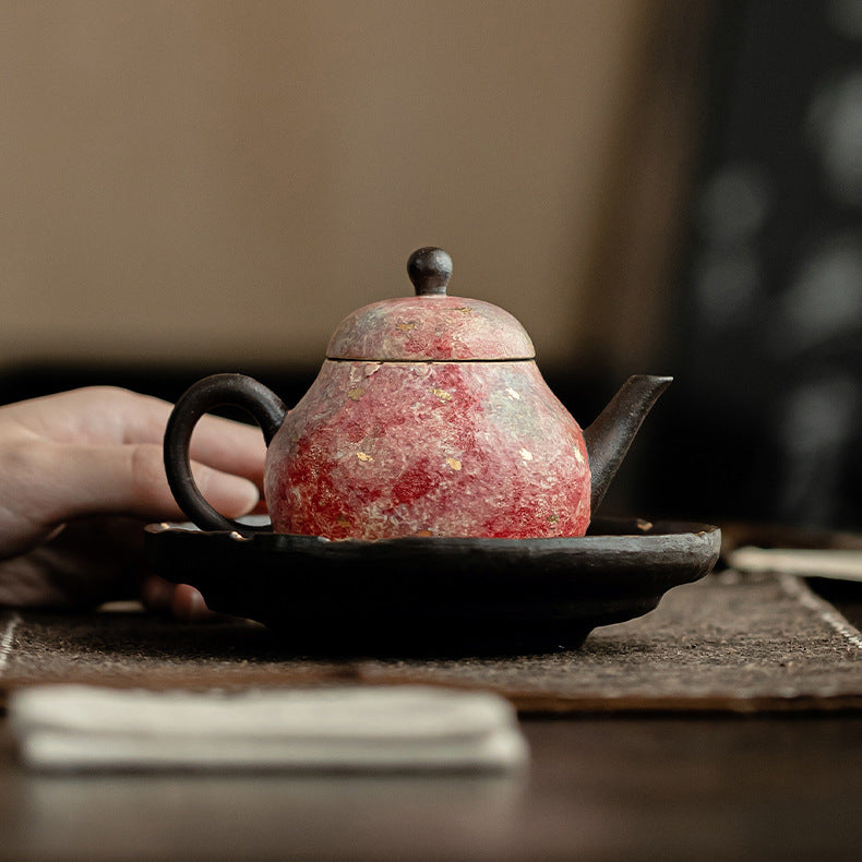 Rock - Mineral Painted Pottery Pear - Shaped Teapot: Handmade Ceramic Single Pot for Retro Kung Fu Tea